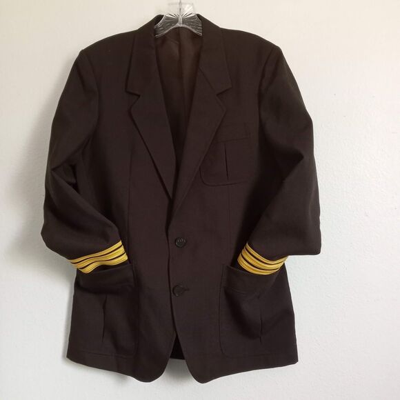 Vintage CARVEN Pilot Jacket Brown Gold Stripes SAUDIA Wool Blazer Chest 40" - Picture 3 of 8